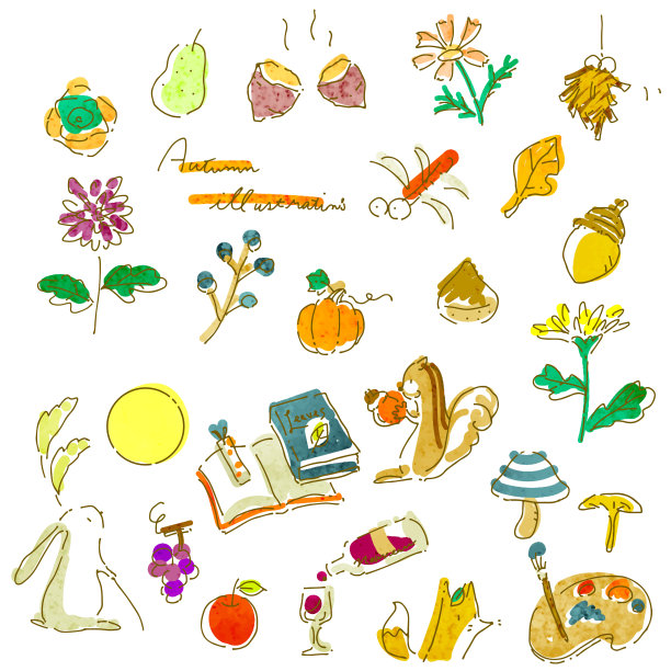 可爱的秋季项目插图收集，手绘图片下载