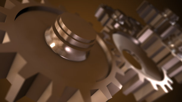 美丽的齿轮工作过程。美丽的循环3d渲染金色齿轮旋转。图片下载