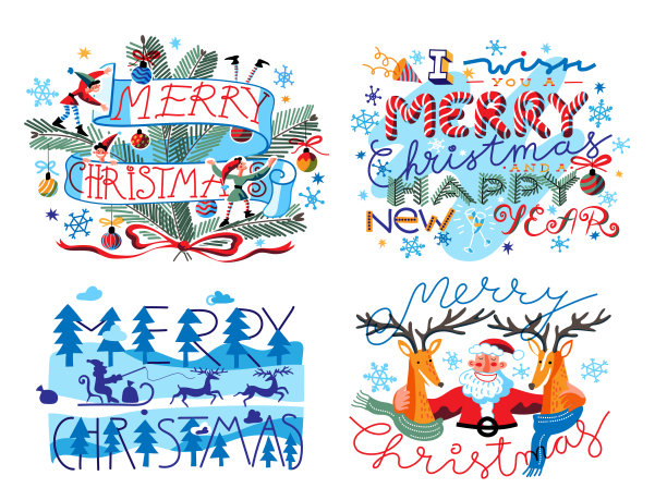 圣诞快乐和新年祝福明信片集图片下载