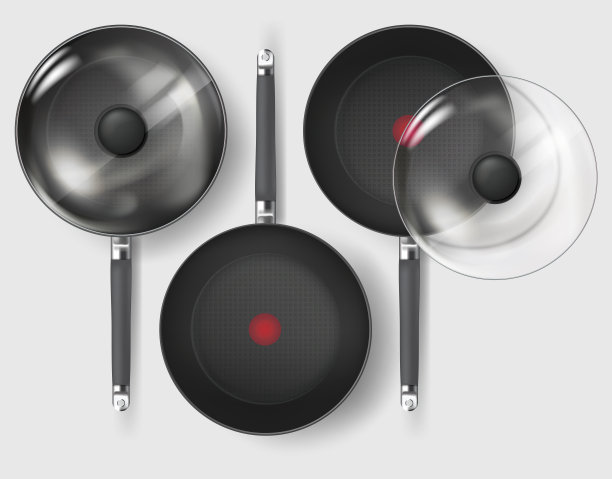 有玻璃盖子和把手的经典煎锅。向量图片下载