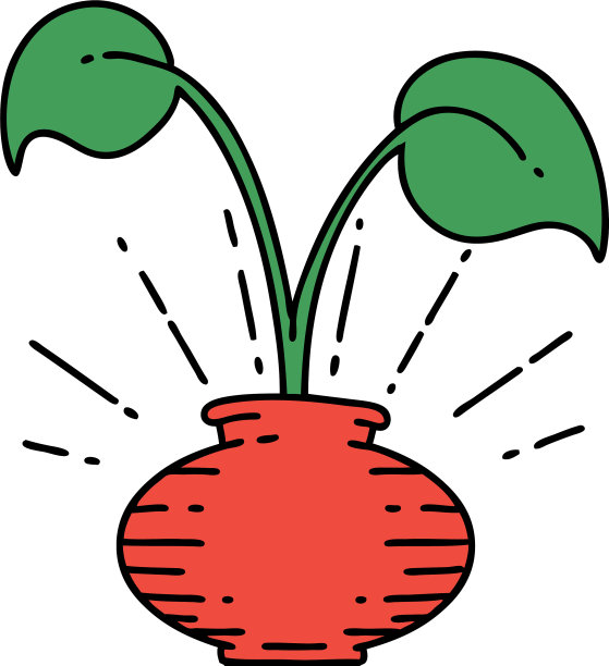 传统刺青风格室内花瓶植物图片下载