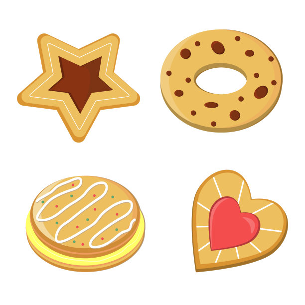 假日饼干，孤立在白色背景，彩色矢量插图在平面风格，剪切，设计，装饰图片下载