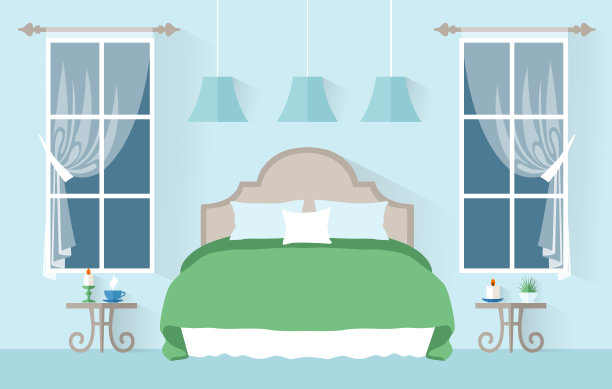 卧室家具。矢量插图。带有简单内饰的横幅。图片下载