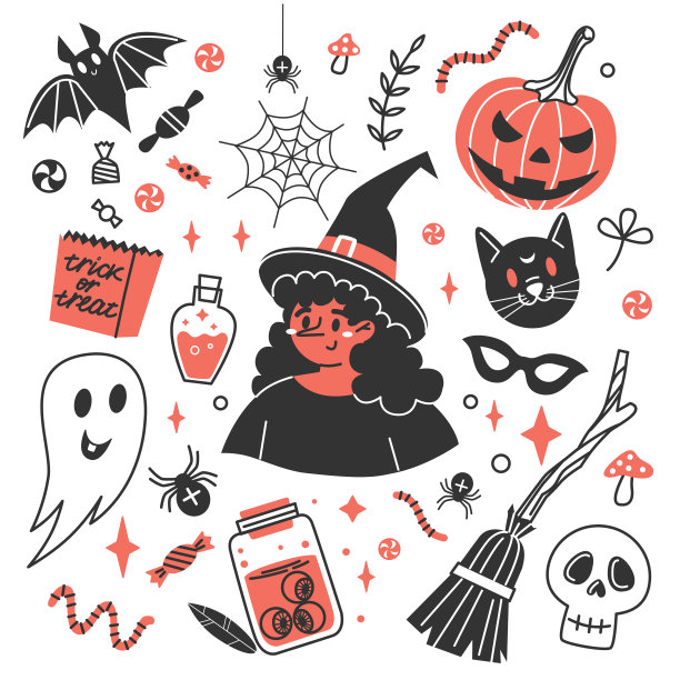 万圣节庆祝的装饰元素。节日饰品。图片下载