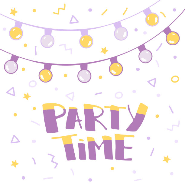 轻花环和题词晚会时间。派对贺卡或请柬图片下载