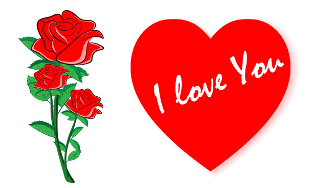 花红玫瑰带心孤立白色背景矢量插画图形设计概念情人节图片下载