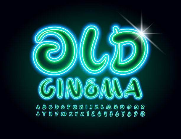 矢量霓虹灯旗帜老电影。艺术电子字母和数字图片下载