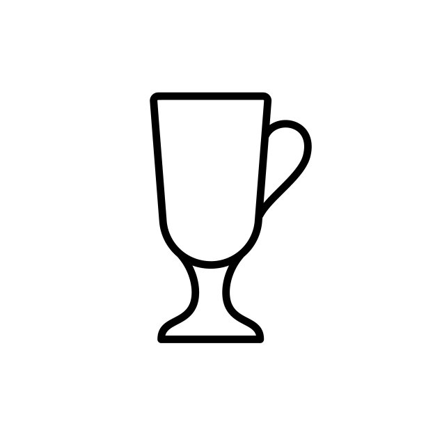 热红酒或爱尔兰咖啡杯。线性图标的马克杯，茎，柄图片下载