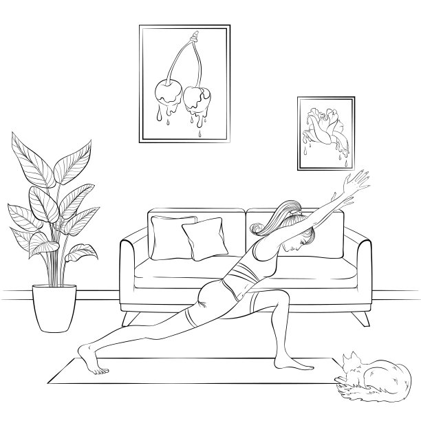 女孩在家里做瑜伽体式图片下载