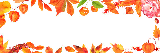 水彩秋天的背景，全景横幅与一个地方的文字，水彩植物画的树叶和树枝图片下载