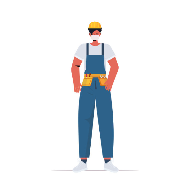 工人穿制服戴口罩预防冠状病毒大流行庆祝劳动节的概念图片下载