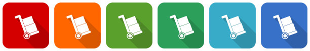 送货服务，运输手推车图标设置，平面设计矢量插图在6种颜色的选择，为网页设计和移动应用程序图片下载
