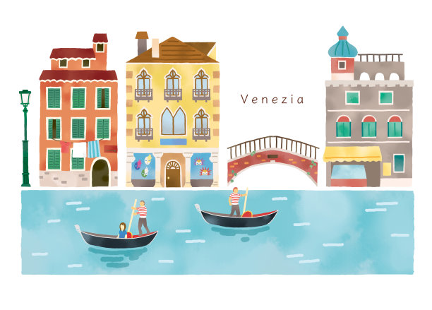 意大利时尚小镇和运河的剪辑艺术图片下载