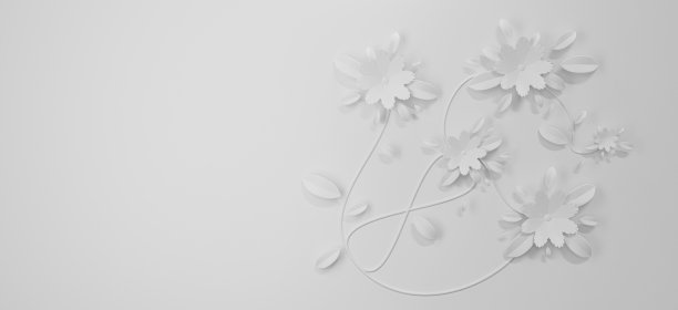 3d渲染贺卡，婚礼。纸艺术或剪纸白色花墙纸设计。美丽的花束孤立在白色背景抽象。创意折纸概念。图片下载