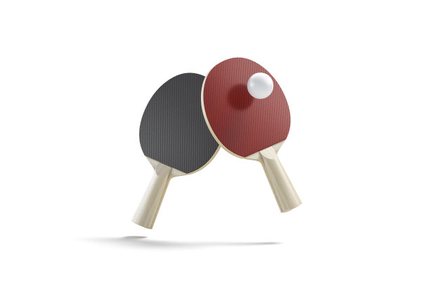 空白黑色，红木乒乓球拍与球的模型图片下载