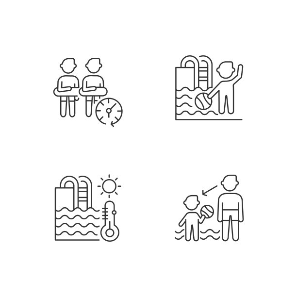 公共游泳池线性图标集图片下载