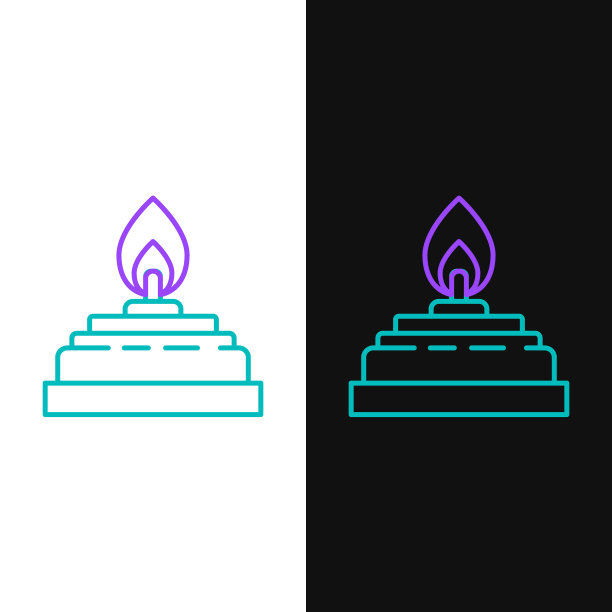 线酒精或酒精燃烧器图标孤立的白色和黑色背景。化工设备。色彩斑斓的轮廓的概念。向量图片下载