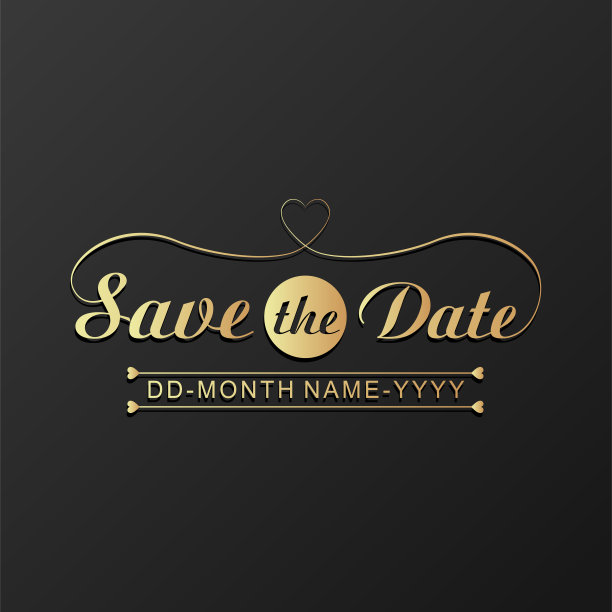 保存日期现代金色标志上的黑色背景图片下载