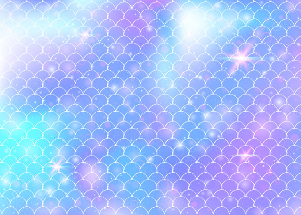 公主美人鱼的背景与卡哇伊彩虹鳞片图案。图片下载