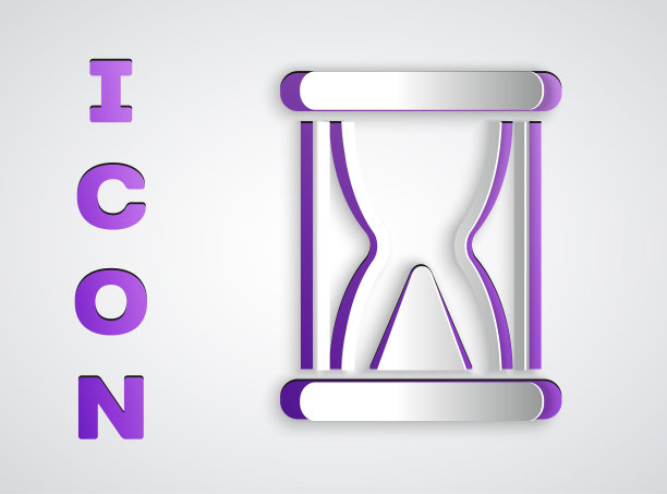 旧沙漏流沙图标孤立在灰色背景。沙漏的迹象。业务和时间管理理念。纸艺术风格。向量图片下载