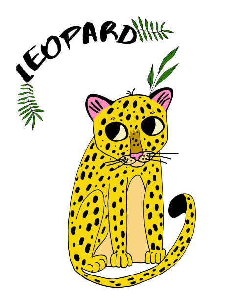 豹。可爱的豹矢量插图。手绘可爱的印刷海报，卡片，t恤。手绘插图图片下载