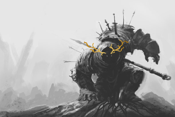远古死去的可怕骑士战士。图片下载