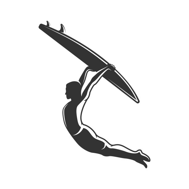 冲浪者剪影孤立的白色背景图片下载