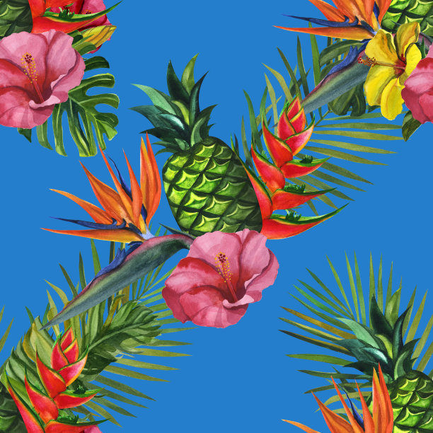 水彩无缝花卉和水果图案手绘装饰背景。手绘水彩插图。图片下载