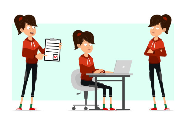 卡通平面运动女孩人物大设定图片下载