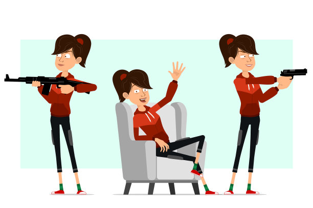 卡通平面运动女孩人物大设定图片下载