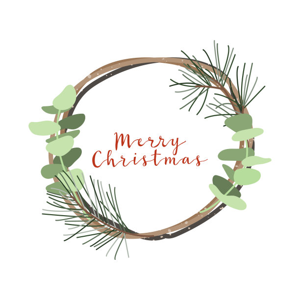 带有花卉元素的圣诞花环。生态门冬季装饰。矢量平面卡通插图。完美的贺卡，邀请，包装纸，标签图片下载