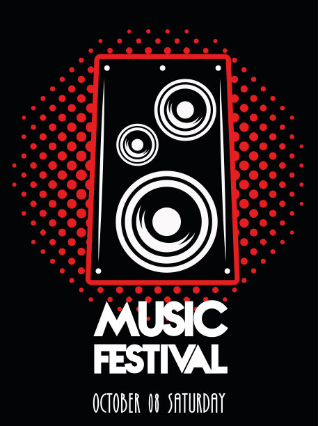 带有虚线背景扬声器的音乐节海报图片下载
