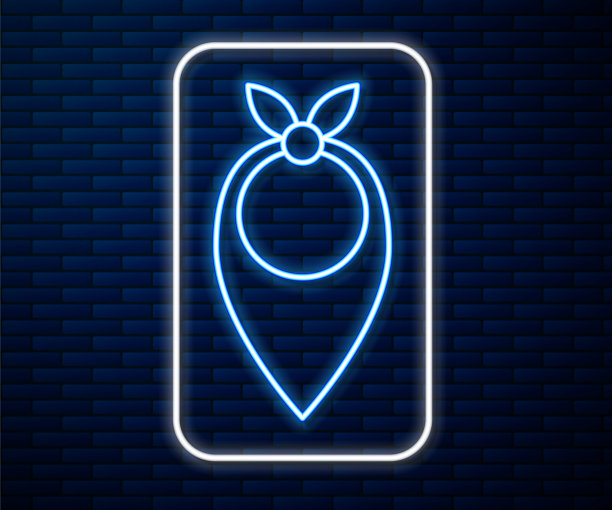 发光的霓虹灯线牛仔大手帕图标隔离在砖墙背景。向量图片下载