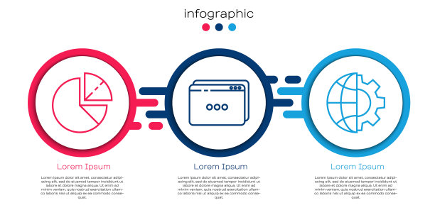 设置直线饼图信息图，网站模板和地球和齿轮。业务信息模板。向量图片下载