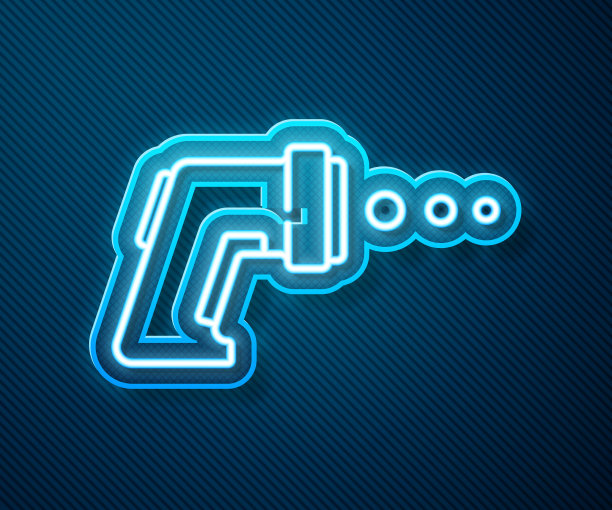 发光的霓虹灯线数字非接触温度计与红外光图标隔离在蓝色背景。向量图片下载