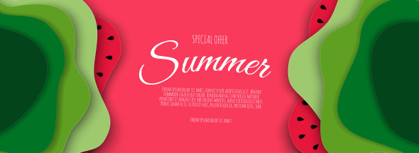 夏季销售横幅设计剪纸西瓜顶视图背景。矢量图图片下载