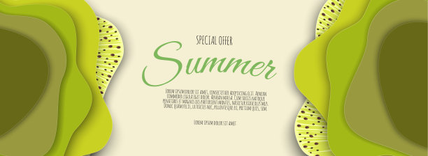 夏季销售横幅设计与剪纸猕猴桃顶部视图背景。矢量图图片下载