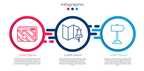 城市地图导航线信息图、带图钉的折叠地图和道路交通标志。业务信息模板。向量图片下载