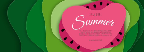 夏季销售横幅设计剪纸西瓜顶视图背景。矢量图图片下载
