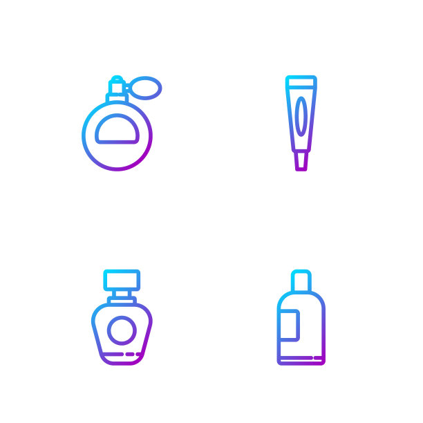 装瓶洗发水，香水，霜或乳液化妆品管。渐变颜色图标。向量图片下载