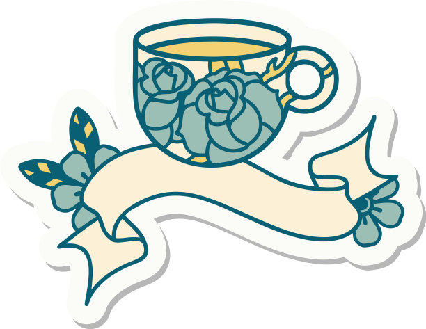 纹身贴纸，横幅，杯子和花图片下载