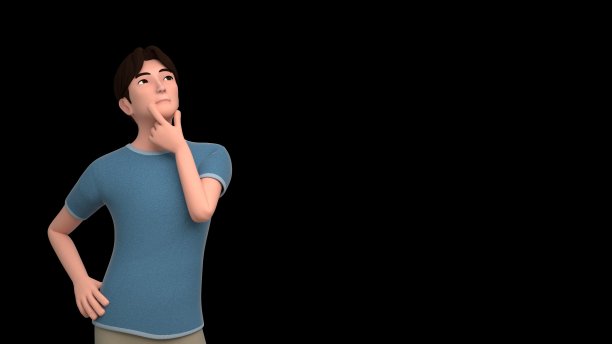 一个正在思考某事的男人的3D渲染图。图片下载