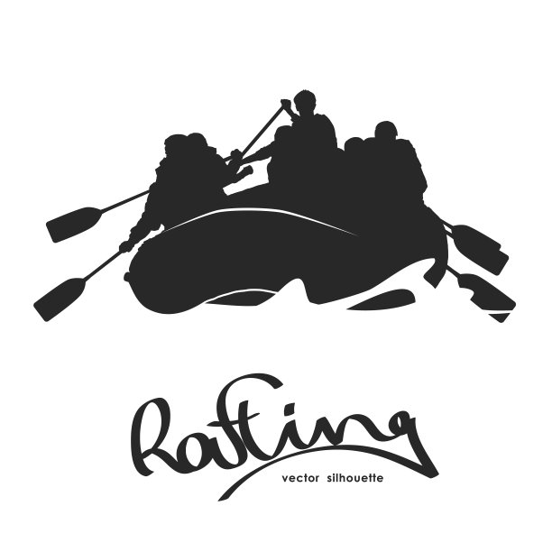 漂流队在河上的矢量剪影图片下载