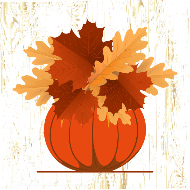 万圣节，秋天，南瓜，橡树和枫叶。矢量图图片下载