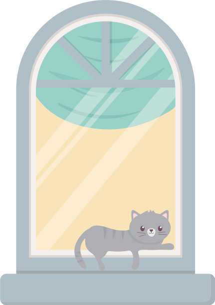 在窗户上休息的猫房子孤立的图标白色图片下载