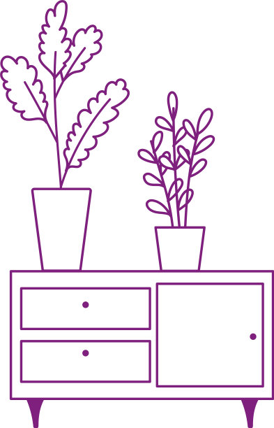 家具与盆栽植物装饰隔离图片下载
