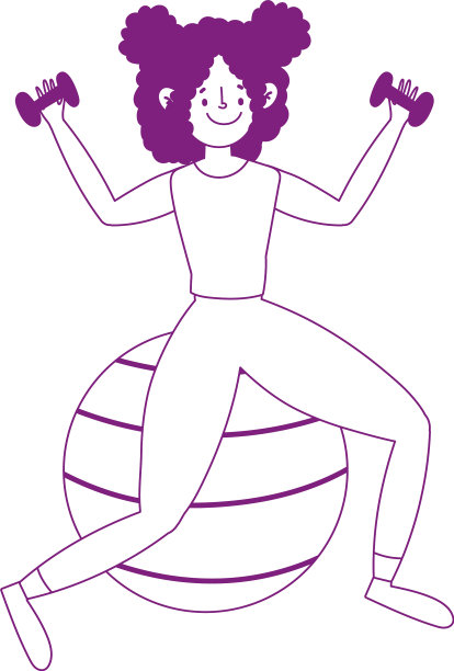 女孩用健身球和哑铃练习图片下载