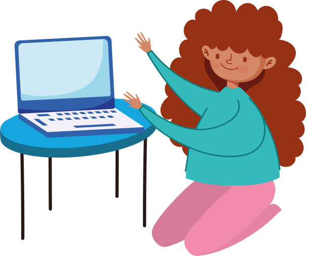 待在家里，女孩在地板上拿着笔记本电脑图片下载