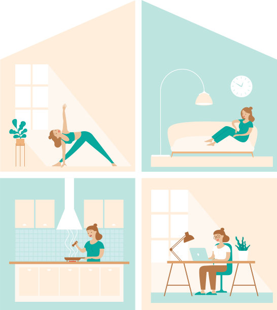 妇女在隔离期间的家庭生活图片下载