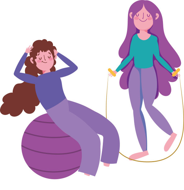 年轻女子进行跳绳和健身球训练图片下载